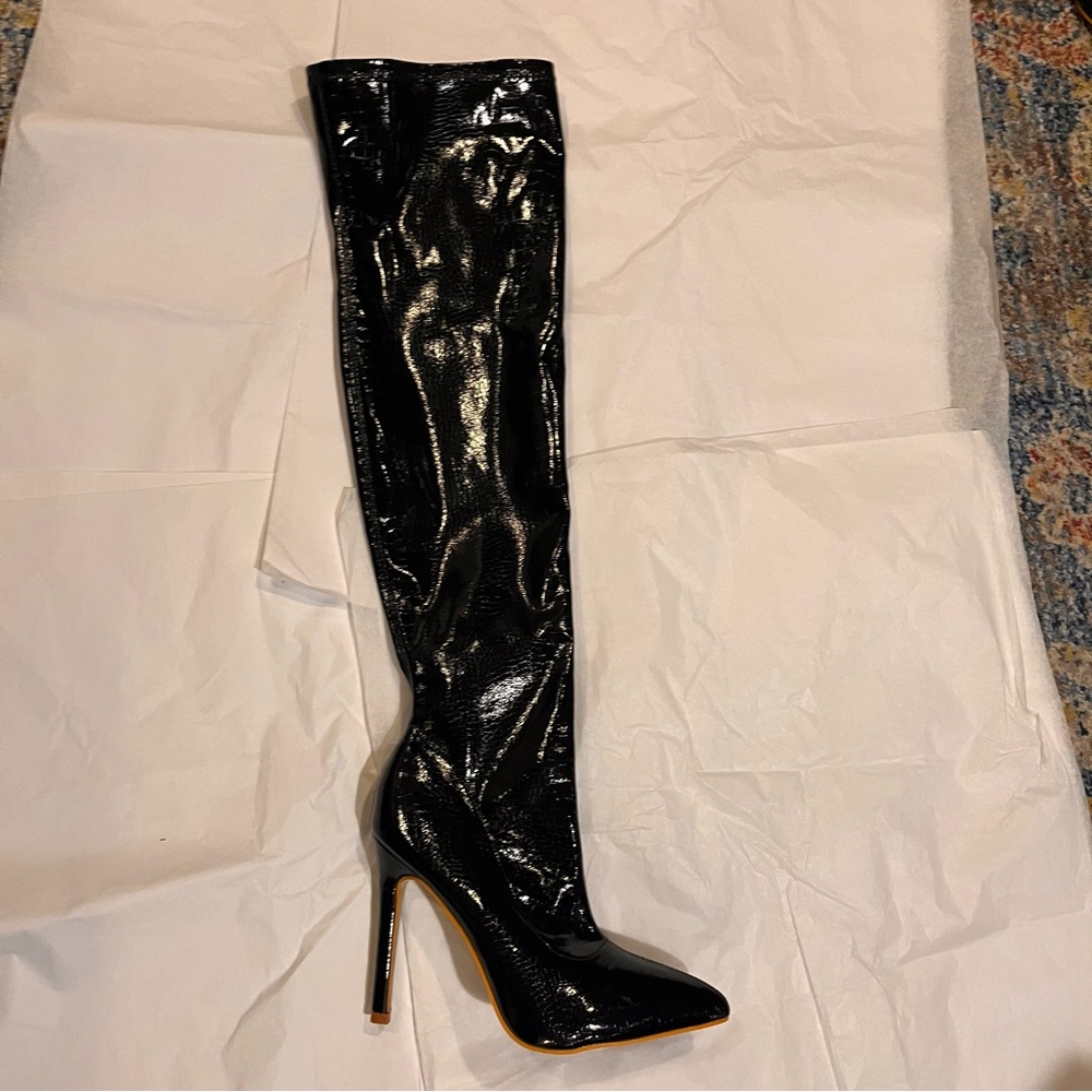 Black Over the Knee Stiletto Heel Boots